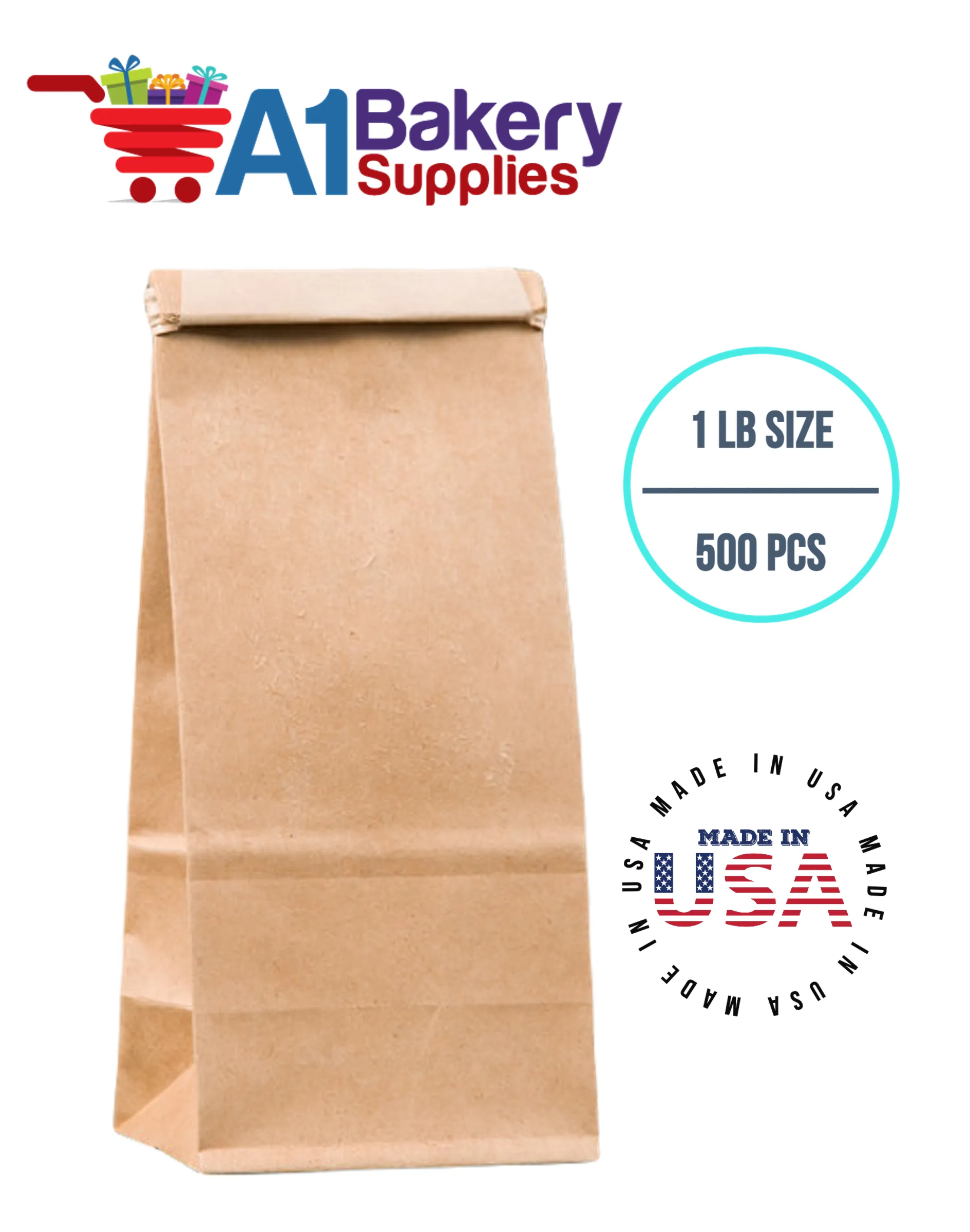 1 LB Size Brown No Window Tin Tie Bags 500 PCS Kraft  Bakery Bags with No Window Resealable Tin Tie Tab Lock Poly-Lined Bags Kraft Paper Bags for Cookies, Coffee