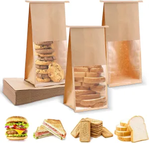 100 Pcs Paper Bread Bags for Homemade Bread, Kraft Sourdough Bread Bags with Window, Brown Kraft Paper Bakery Bags with Tin Tie Tab Lock, Sourdough Storage Bread Bags for Bread Packaging Storage