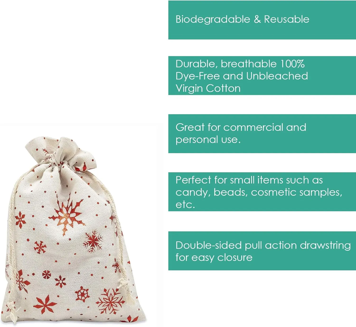 12-Pack 12x16 Reusable Cotton Canvas Muslin Gift Bags w. Drawstrings (Red Snowflakes, X-Large) - for Presents, Party Favors, Retail, Samples by TheDisplayGuys