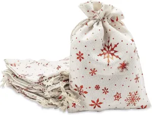 12-Pack 12x16 Reusable Cotton Canvas Muslin Gift Bags w. Drawstrings (Red Snowflakes, X-Large) - for Presents, Party Favors, Retail, Samples by TheDisplayGuys