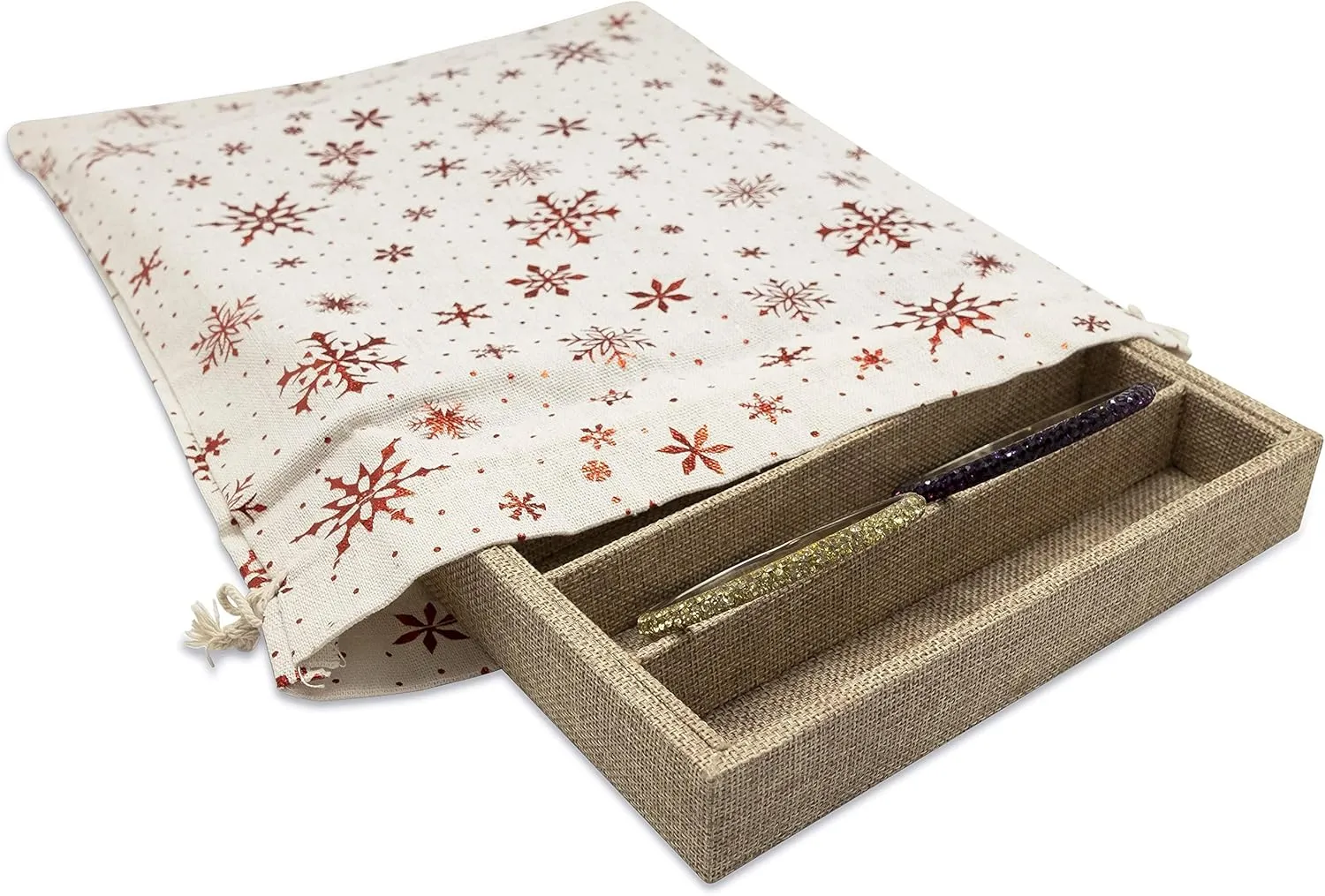 12-Pack 12x16 Reusable Cotton Canvas Muslin Gift Bags w. Drawstrings (Red Snowflakes, X-Large) - for Presents, Party Favors, Retail, Samples by TheDisplayGuys
