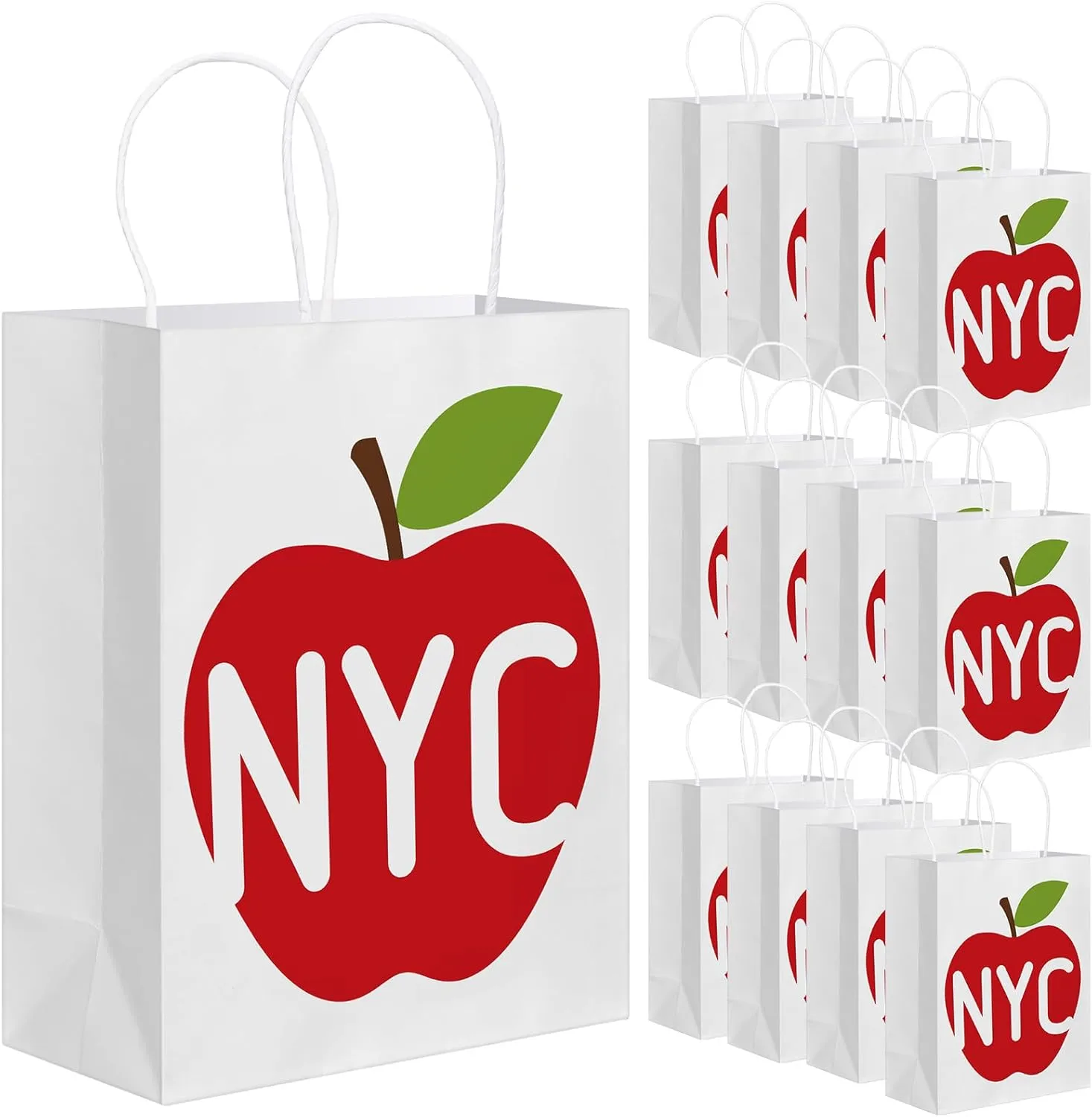 12 Pack NYC Gift Bag New York City Souvenirs NYC Theme Bags with Handles 8.3''(W) x 10.6''(H) x 4.3''(D) Travel Souvenirs Gift White Kraft Paper for Party Decorations