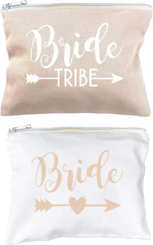 12 PACK SET   1 BRIDE BAG Premium Natural Cotton Canvas Makeup Bag- Bridesmaids Gifts for the Bachelorette Party or Bridal Shower