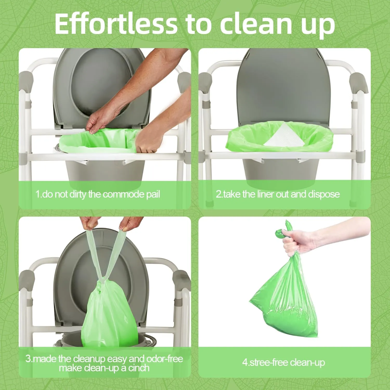 120 Pack Commode Liners with 120 Super Absorbent Pads, Disposable Leakproof Bags for Bedside Commode, Universal Fit for Standard Toilet Chair Buckets
