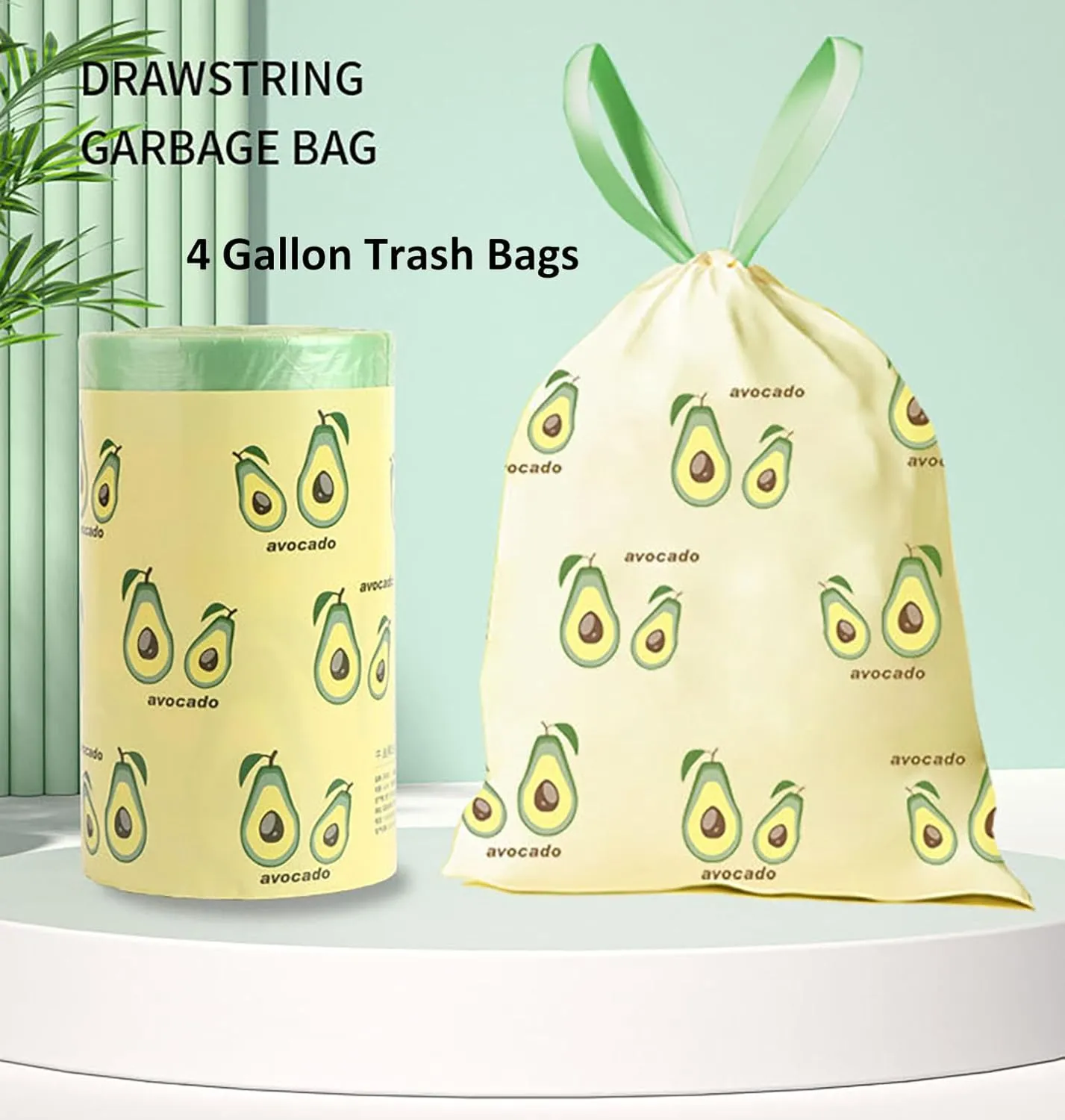 150 Count 4 Gallon Trash Bags - 1.1 Mil Thick Drawstring small trash Bags for Bathroom, Kitchen, Bedroom, Office Toilet Home (Green-Yellow, 150Counts)