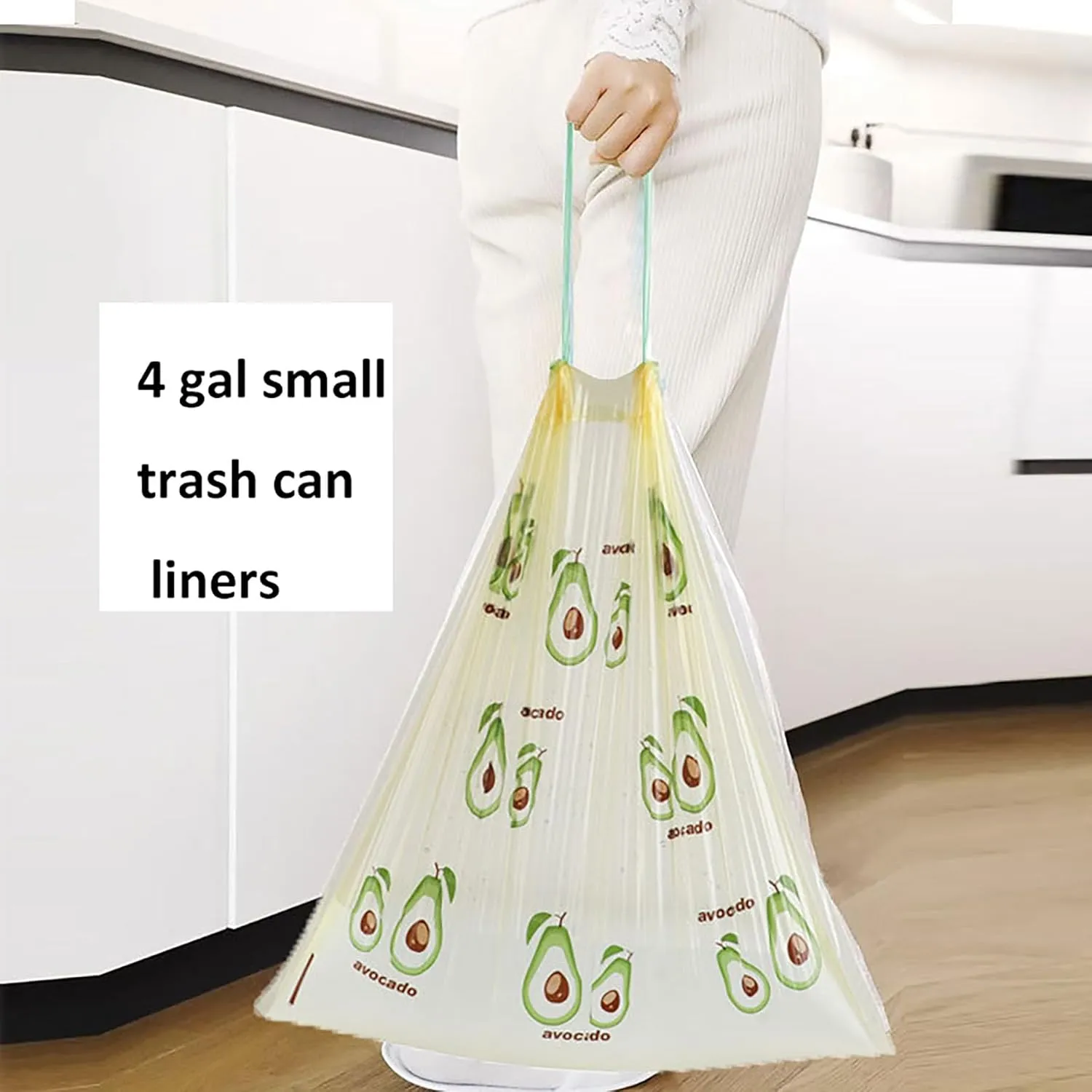 150 Count 4 Gallon Trash Bags - 1.1 Mil Thick Drawstring small trash Bags for Bathroom, Kitchen, Bedroom, Office Toilet Home (Green-Yellow, 150Counts)