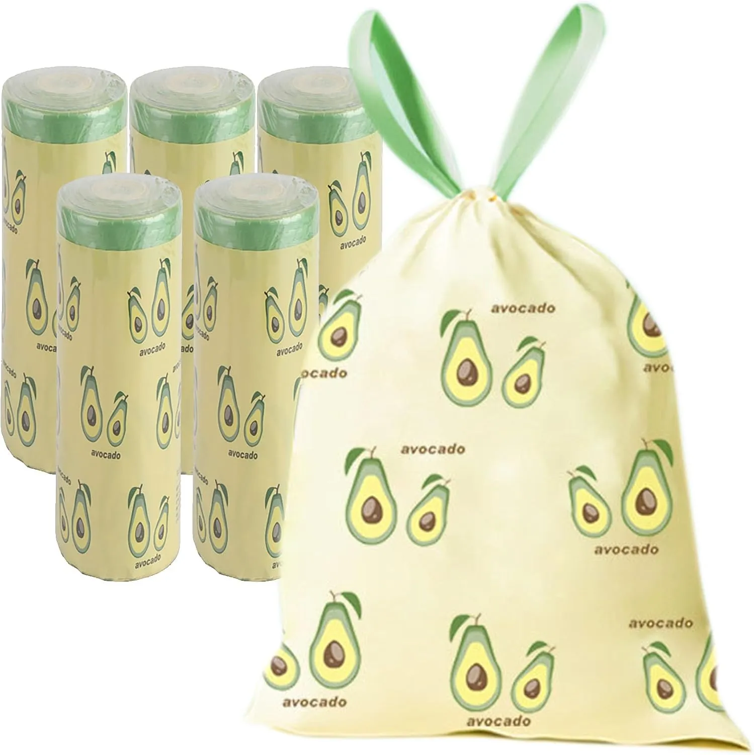 150 Count 4 Gallon Trash Bags - 1.1 Mil Thick Drawstring small trash Bags for Bathroom, Kitchen, Bedroom, Office Toilet Home (Green-Yellow, 150Counts)