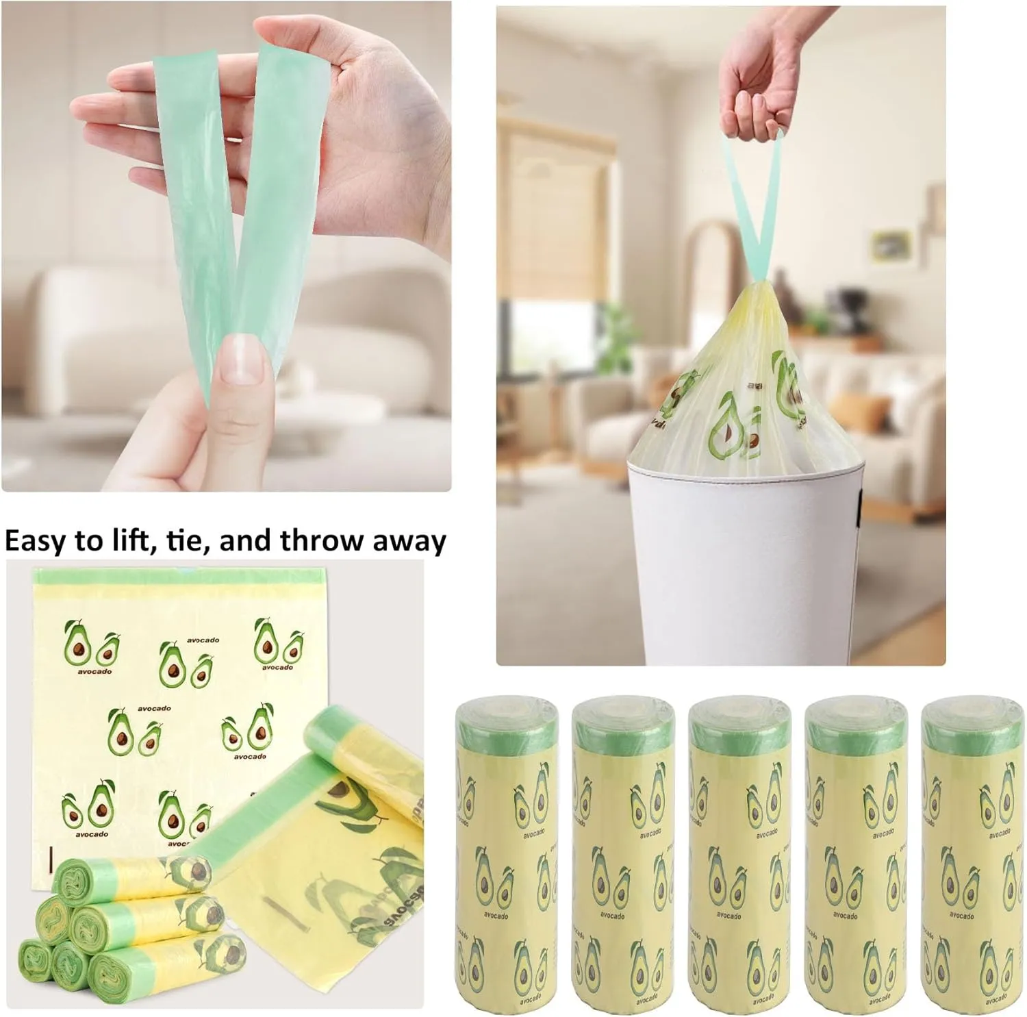 150 Count 4 Gallon Trash Bags - 1.1 Mil Thick Drawstring small trash Bags for Bathroom, Kitchen, Bedroom, Office Toilet Home (Green-Yellow, 150Counts)