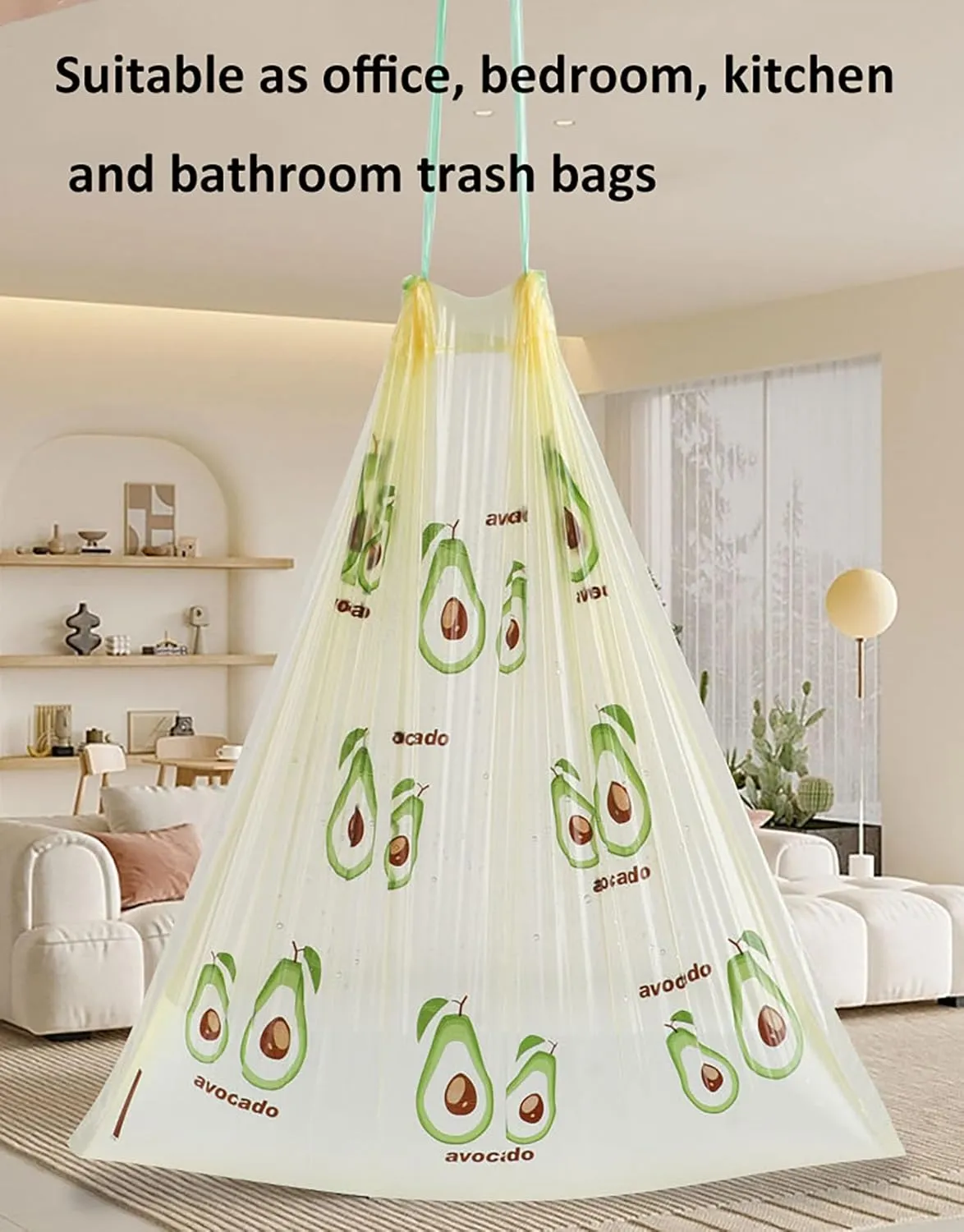 150 Count 4 Gallon Trash Bags - 1.1 Mil Thick Drawstring small trash Bags for Bathroom, Kitchen, Bedroom, Office Toilet Home (Green-Yellow, 150Counts)