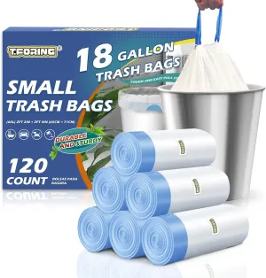 18 Gallon Trash Bags with Drawstring - 120 Count Heavy Duty 1.25 Mil Garbage Bags 68 Liter Tall Kitchen Bin Liners Unscented White for Home Yard Lawn