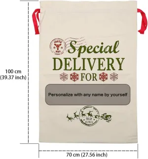 2 Pack Santa Sacks Extra Large Personalized Christmas Canvas Bags with Red Drawstring for Xmas Stockings Stuffers Presents Holder & Party Decorations for Kids (39.4" X 27.6")