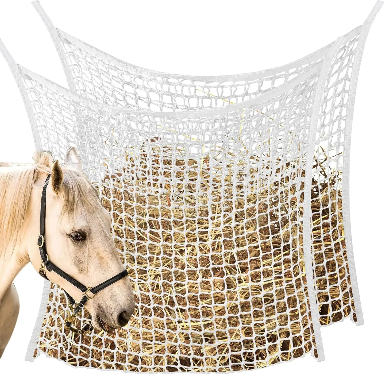 2 PCS Slow Feed Hay Net, Hay Bags for Horses with Large Capacity, Horse Feed Bag Easy to Hang, Hay Nets for Horses for Horse Feeder Full Day Feeding Horses Goat Stall Trailer (31.5" x 35.1")