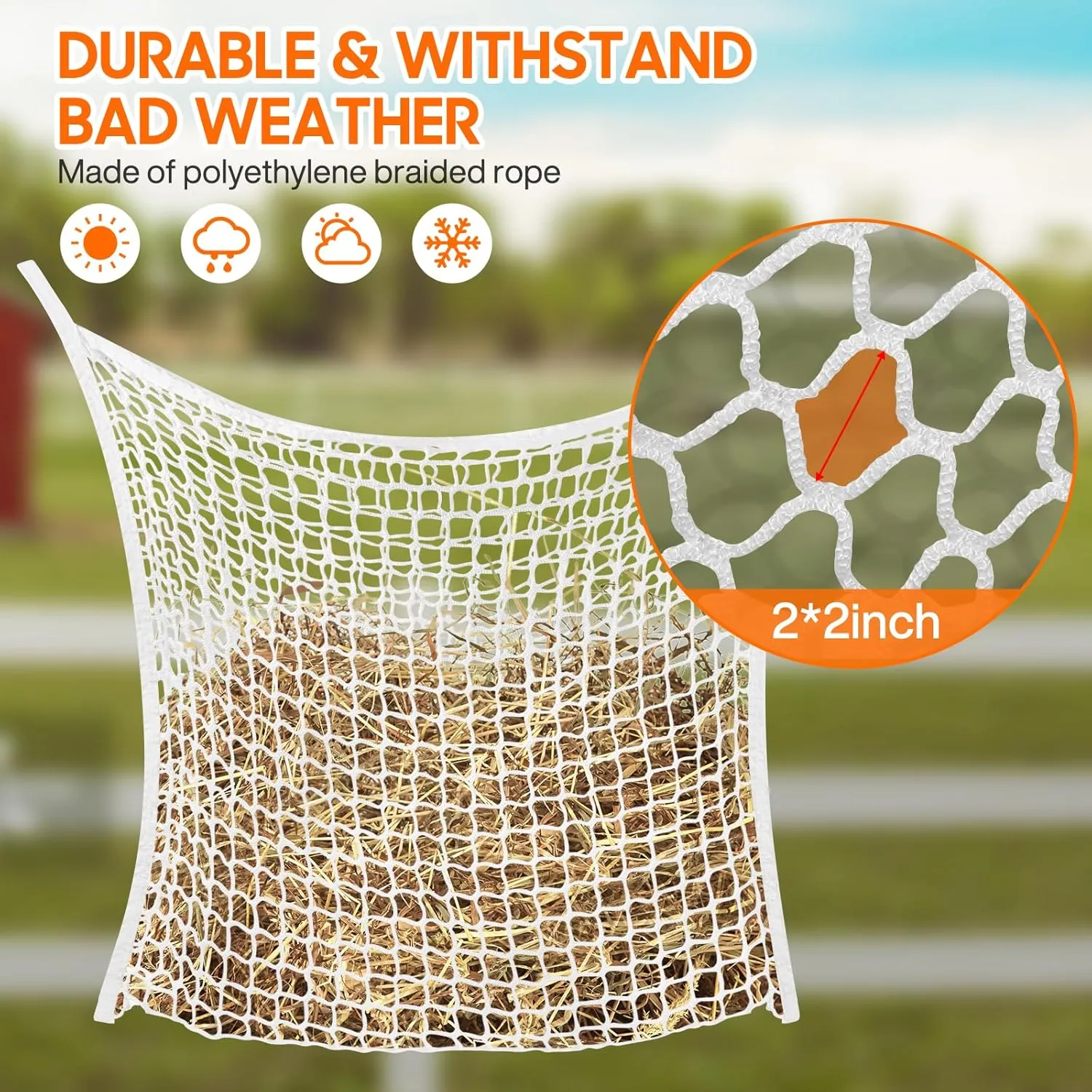 2 PCS Slow Feed Hay Net, Hay Bags for Horses with Large Capacity, Horse Feed Bag Easy to Hang, Hay Nets for Horses for Horse Feeder Full Day Feeding Horses Goat Stall Trailer (31.5" x 35.1")