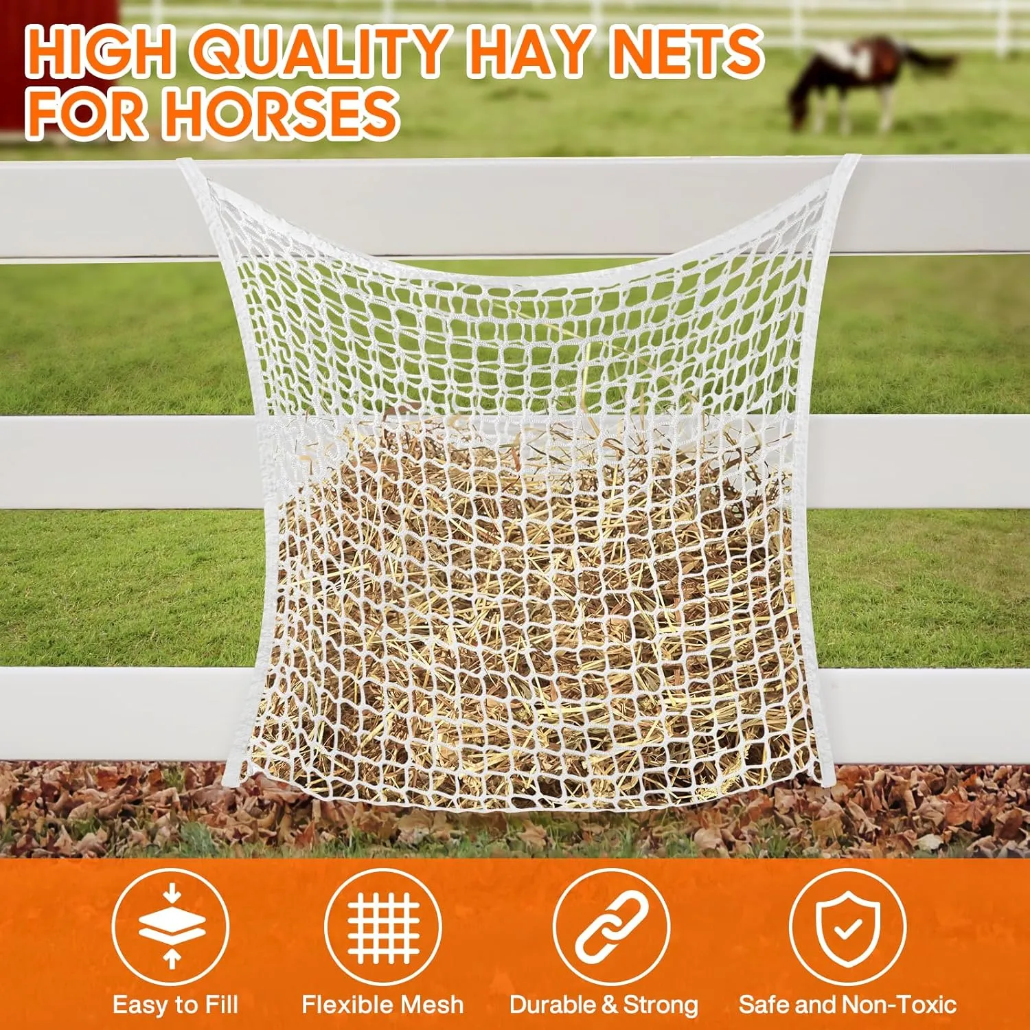 2 PCS Slow Feed Hay Net, Hay Bags for Horses with Large Capacity, Horse Feed Bag Easy to Hang, Hay Nets for Horses for Horse Feeder Full Day Feeding Horses Goat Stall Trailer (31.5" x 35.1")