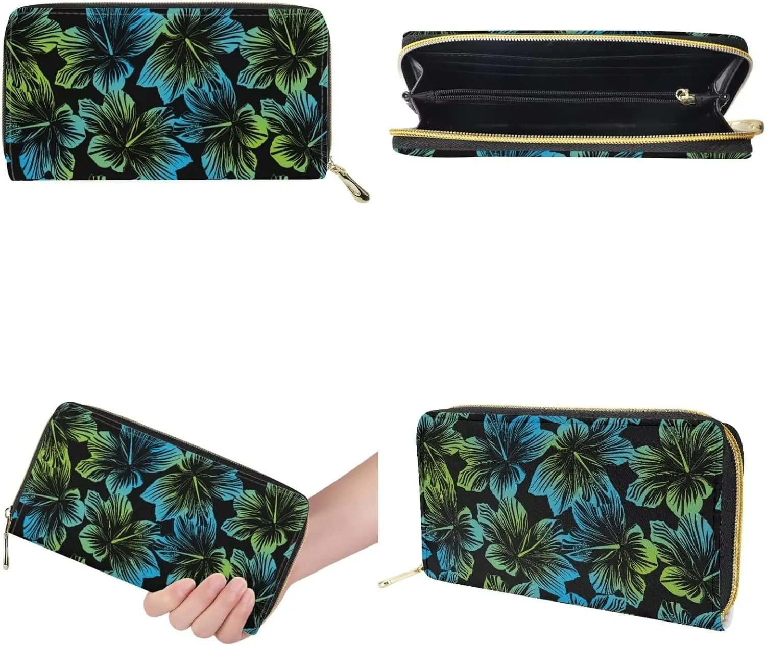2 Pcs Women's Polynesian Print Handbags Sets PU Leather Large Capacity Tote Bags Lightweight Zippered Clutch Wallet