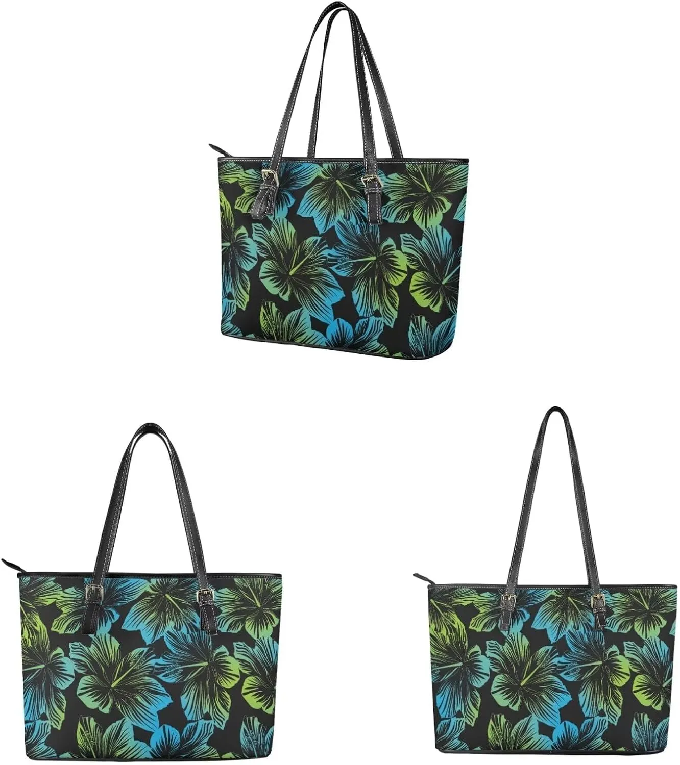 2 Pcs Women's Polynesian Print Handbags Sets PU Leather Large Capacity Tote Bags Lightweight Zippered Clutch Wallet