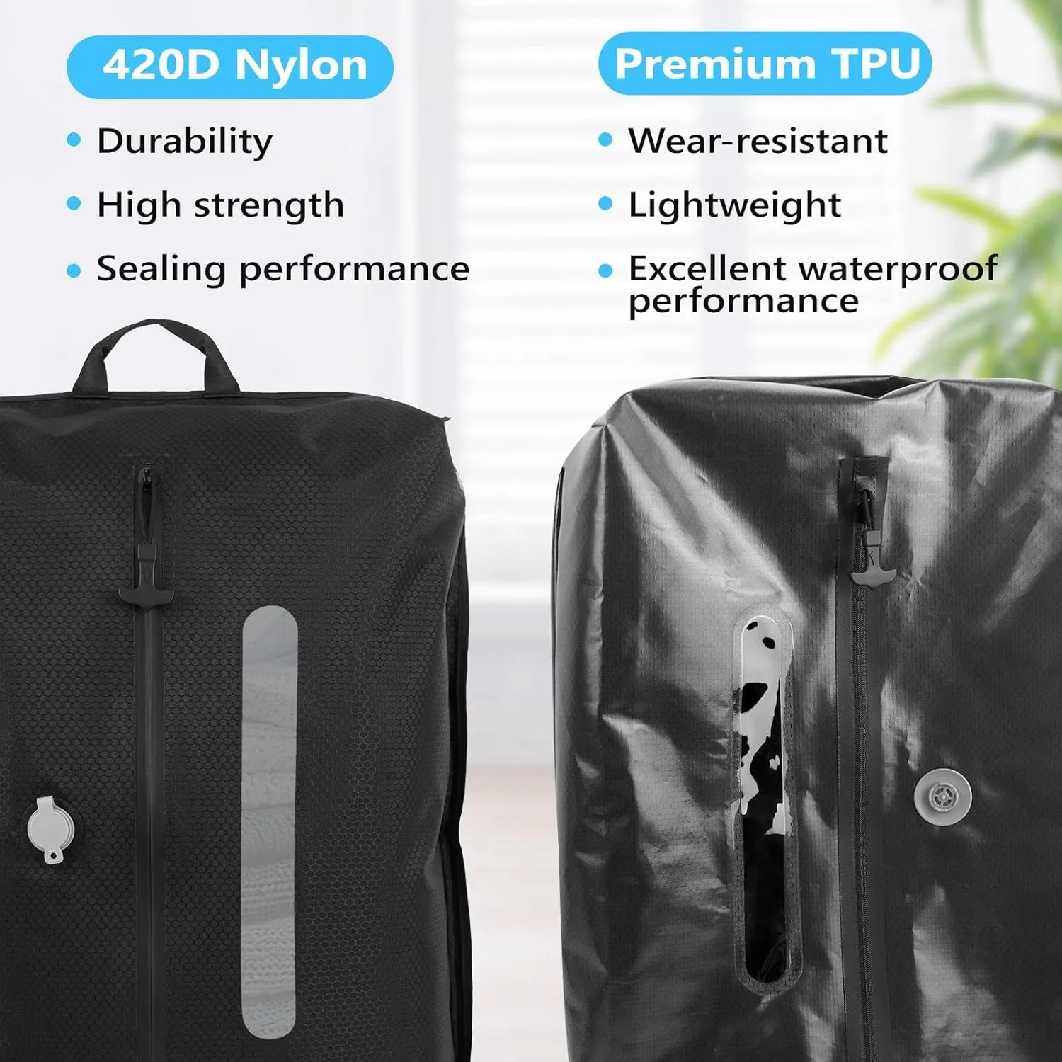 2025 Vacuum Bags for Travel with See-Through Window Space Saver Vacuum Seal Bags for Clothing Travel IP67 Reusable Packing Organizers for Luggage, Backpack, Suitcase Black 1PC No Pump