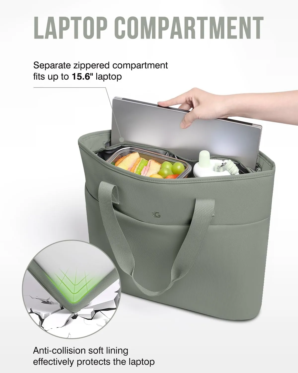 23L Lunch Tote Bag for Women, Soft Cooler Bags Insulated with 15.6 Inch Laptop Compartment, Large Capacity Computer Handbag for Business, Work, Nurse, Office, College, Casual, Beach，Gym.