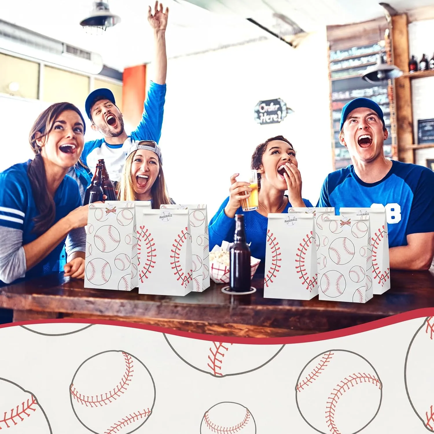 24 Pack Baseball Gift Bags Team Snack Party Favor for Kids Baseball Goodie Candy Treat Bags with Fun Stickers for Sports, Games Day, Birthday Party Decorations School Supplies (White)