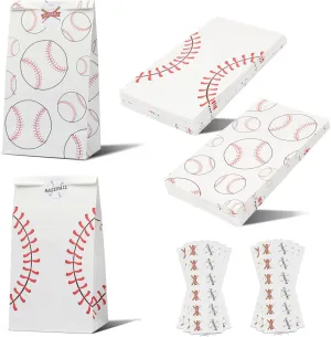24 Pack Baseball Gift Bags Team Snack Party Favor for Kids Baseball Goodie Candy Treat Bags with Fun Stickers for Sports, Games Day, Birthday Party Decorations School Supplies (White)
