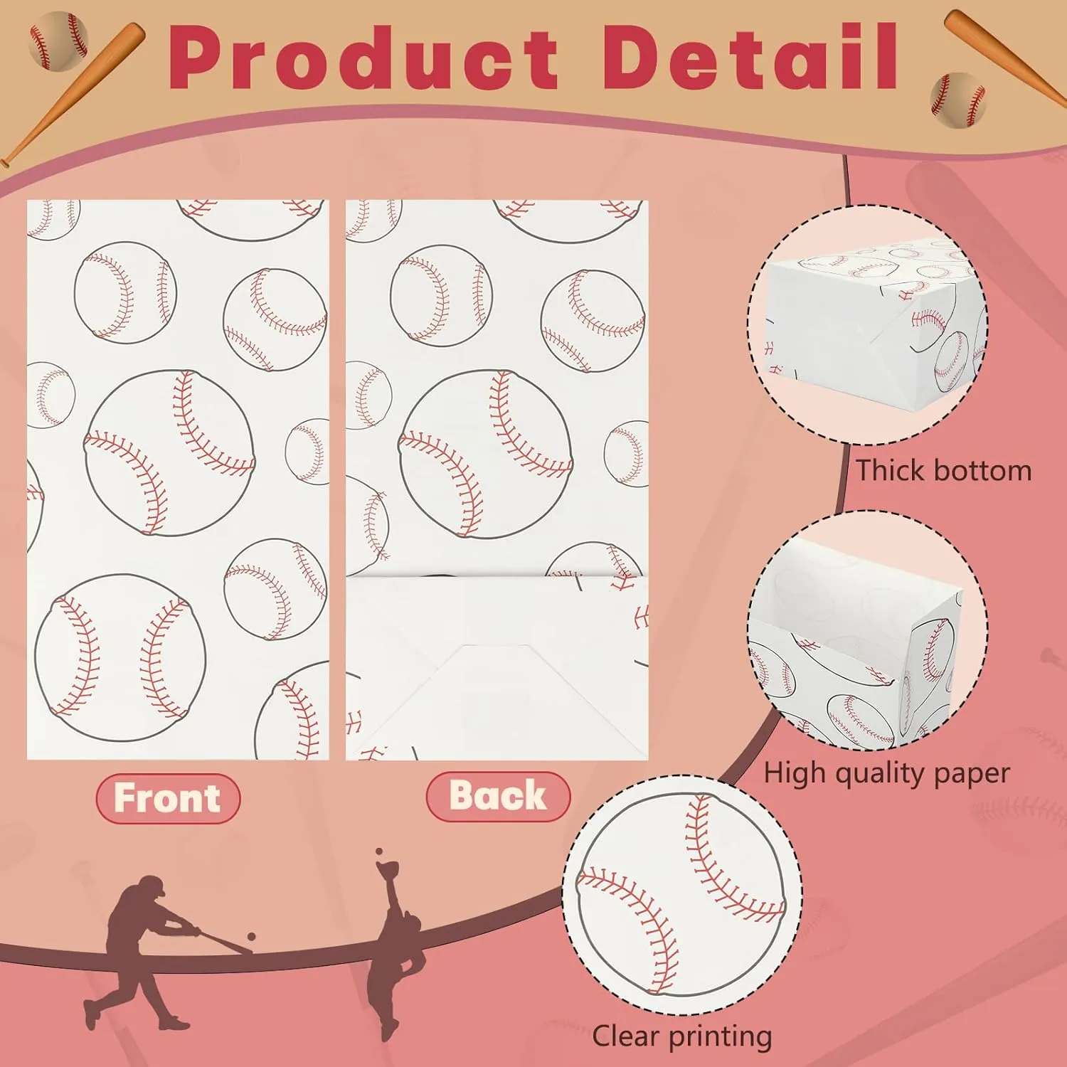 24 Pack Baseball Gift Bags Team Snack Party Favor for Kids Baseball Goodie Candy Treat Bags with Fun Stickers for Sports, Games Day, Birthday Party Decorations School Supplies (White)