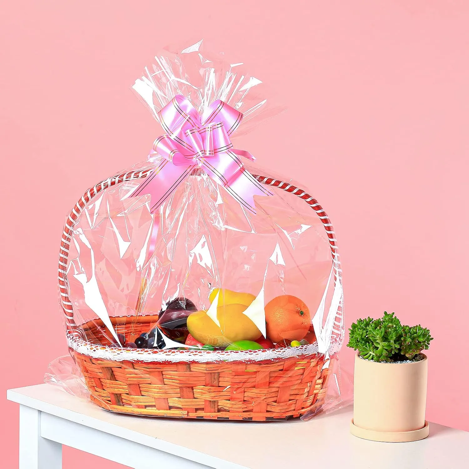 25 Packs Large Cellophane Bags 24" x 30" Clear Cellophane Gift Basket Wraps Extra-large 2.3 Mil Thick Plastic Wrap Bags for Fruit Basket, Gift Wrap, Treats, Arts and Crafts, 25 ct Ribbon Bows