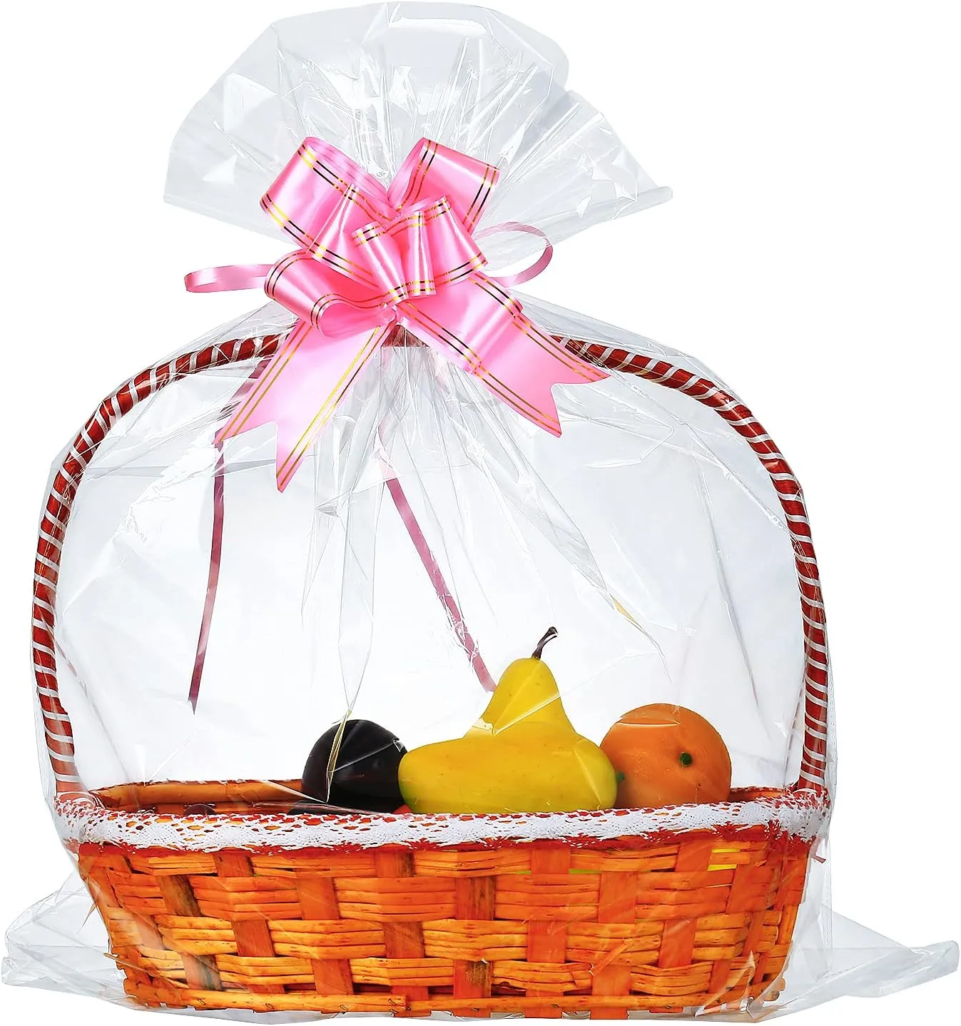 25 Packs Large Cellophane Bags 24" x 30" Clear Cellophane Gift Basket Wraps Extra-large 2.3 Mil Thick Plastic Wrap Bags for Fruit Basket, Gift Wrap, Treats, Arts and Crafts, 25 ct Ribbon Bows