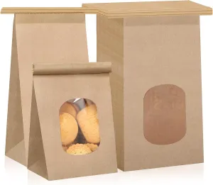 250 Pcs Bakery Bags with Window Small Kraft Paper 3.54 x 2.36 x 6.7 Inch Cookie Treat Tin Tie Tab Lock Brown for Coffee Food Candy Gift Packaging Party
