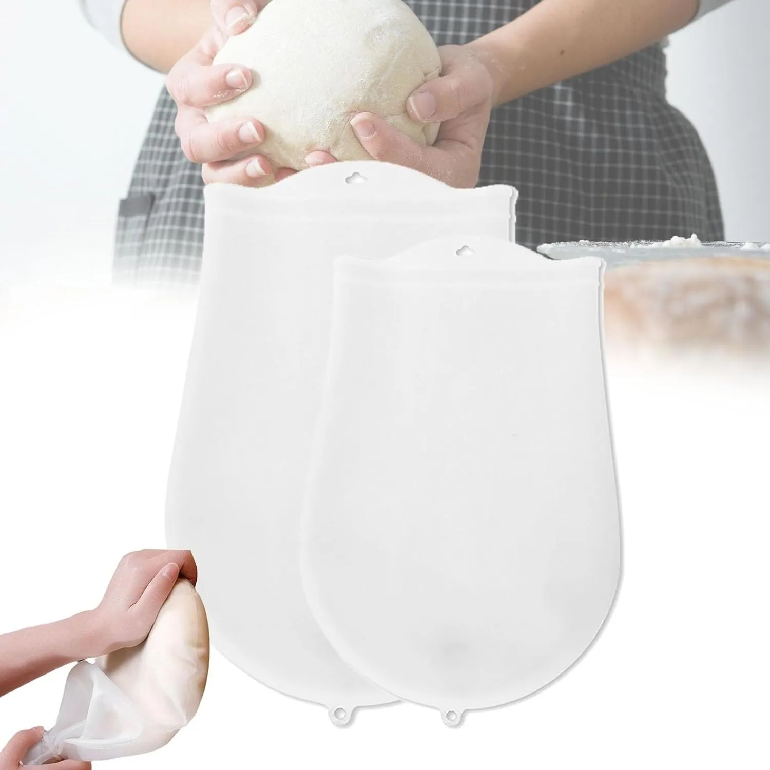 2pcs Silicone Kneading Dough Bag Easy Dough Kneading Bag Pie Crust Dough Rolling Bag Reusable Flour Mixer Bag for Bread Pastry Pizza Multifunctional Cooking Tool Bag for Bread, Pastry