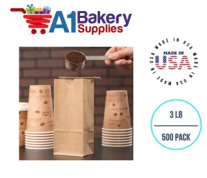 3 LB Size Brown No Window Tin Tie Bags 500 PCS  Kraft  Bakery Bags with No Window Resealable Tin Tie Tab Lock Poly-Lined Bags Kraft Paper Bags for Cookies, Coffee