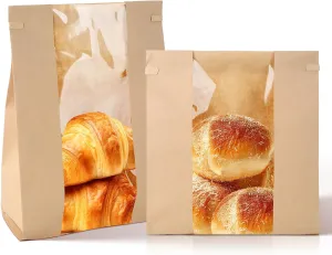 30 Pack Bakery Bags with Window Kraft Paper Bread Bags Bread Loaf Bags with Tin Tie Tab Lock Toast Bags Baked Food Packaging Storage