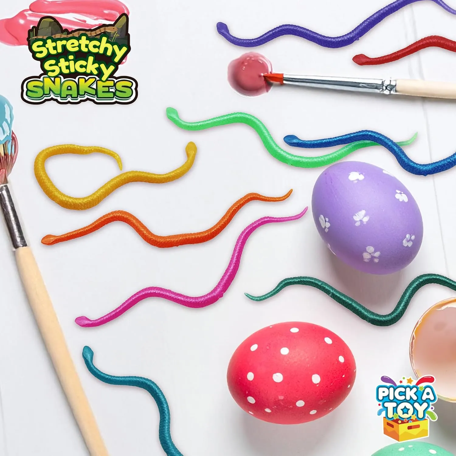 36 Pcs Mini Snake Party Favors Toys for Kids, Stretchy Sticky Rubber Snakes Bulk, Animal Rain Forest Themed Decorations, Treasure Chest for Kids Prizes, Flying Snakes Slingshot Toy