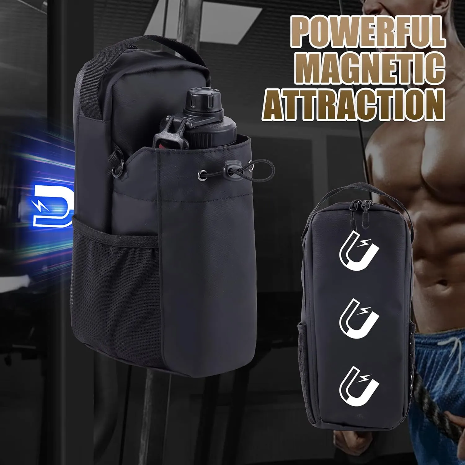 3X Stronger Magnetic Gym Bag - Water-Resistant Fitness Water Bottle Bag for Men and Women, Phone/Wallet Storage for Travel, Sport, Cycling, Workout (Fits Hydro Flask & Yeti Tumblers)