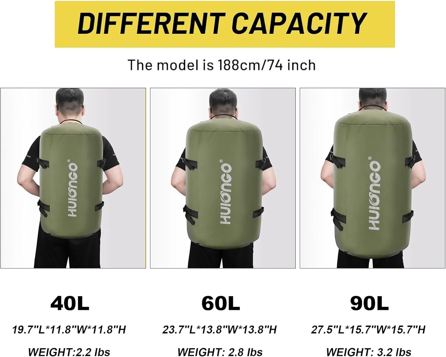 40L/60L/90L Large Waterproof Duffle Bag Backpack for Men, Mens Duffel Backpack Bags for Traveling, Heavy Duty (Green, 60L)