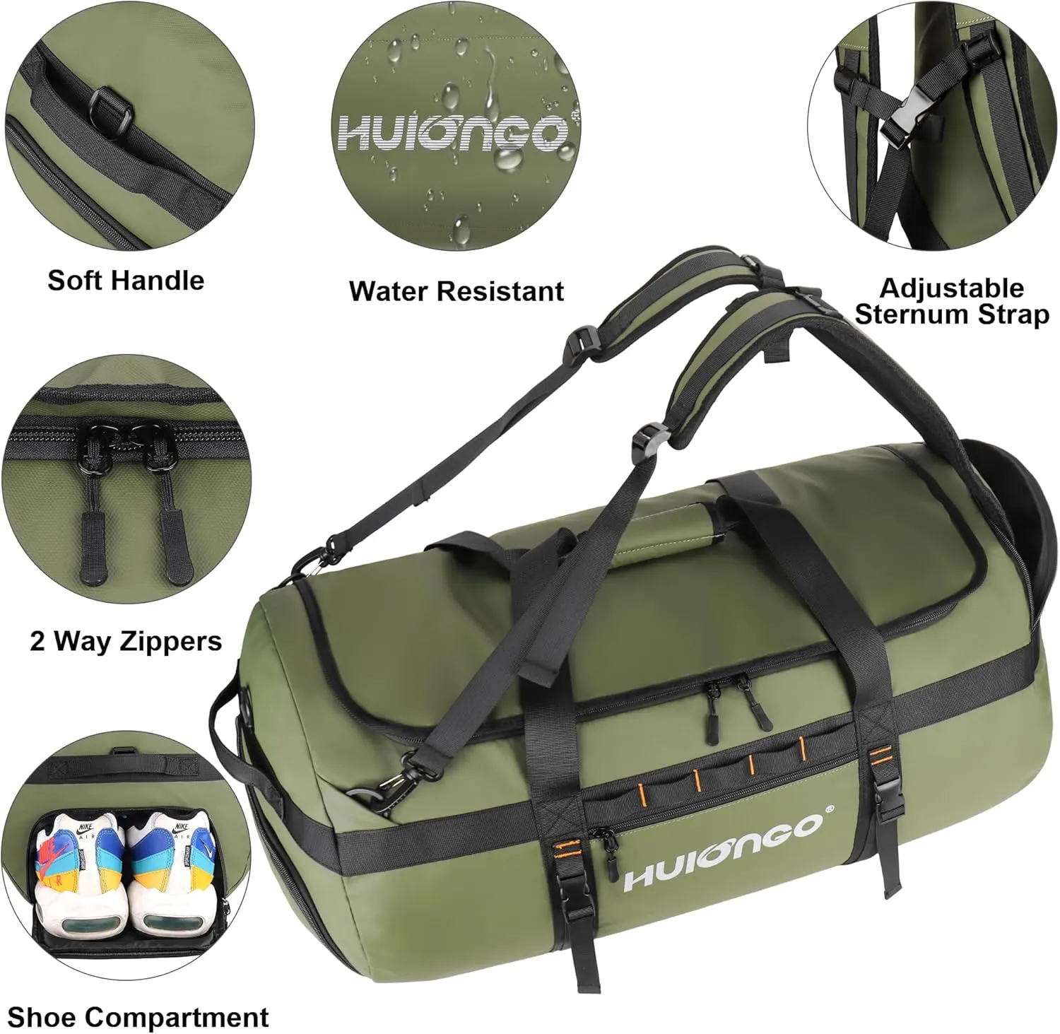 40L/60L/90L Large Waterproof Duffle Bag Backpack for Men, Mens Duffel Backpack Bags for Traveling, Heavy Duty (Green, 60L)