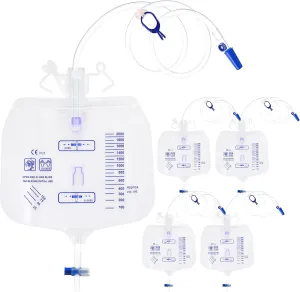 5 Pack 2000ML Urinary Drainage Leg Bag with Reflux Valve, 48" Tube & Adjustable Straps Large Capacity Catheter Bags for Men Urine Bag for Hospital/Home Use