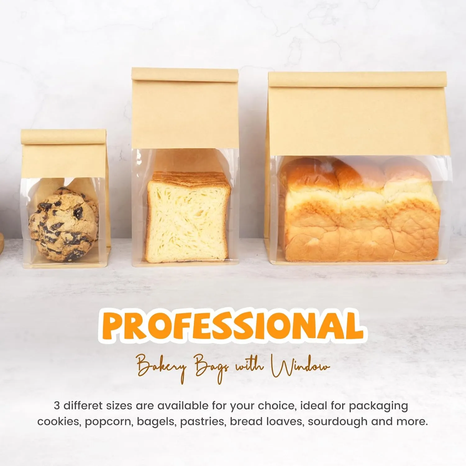 50 Pack Bakery Bags with Window, 5.1x3.9x11 Inches Tin Tie Tab Lock Resealable Bread Loaf Bags for Packaging Homemade Sourdough Bread, Cookies, Bagels, Pastry