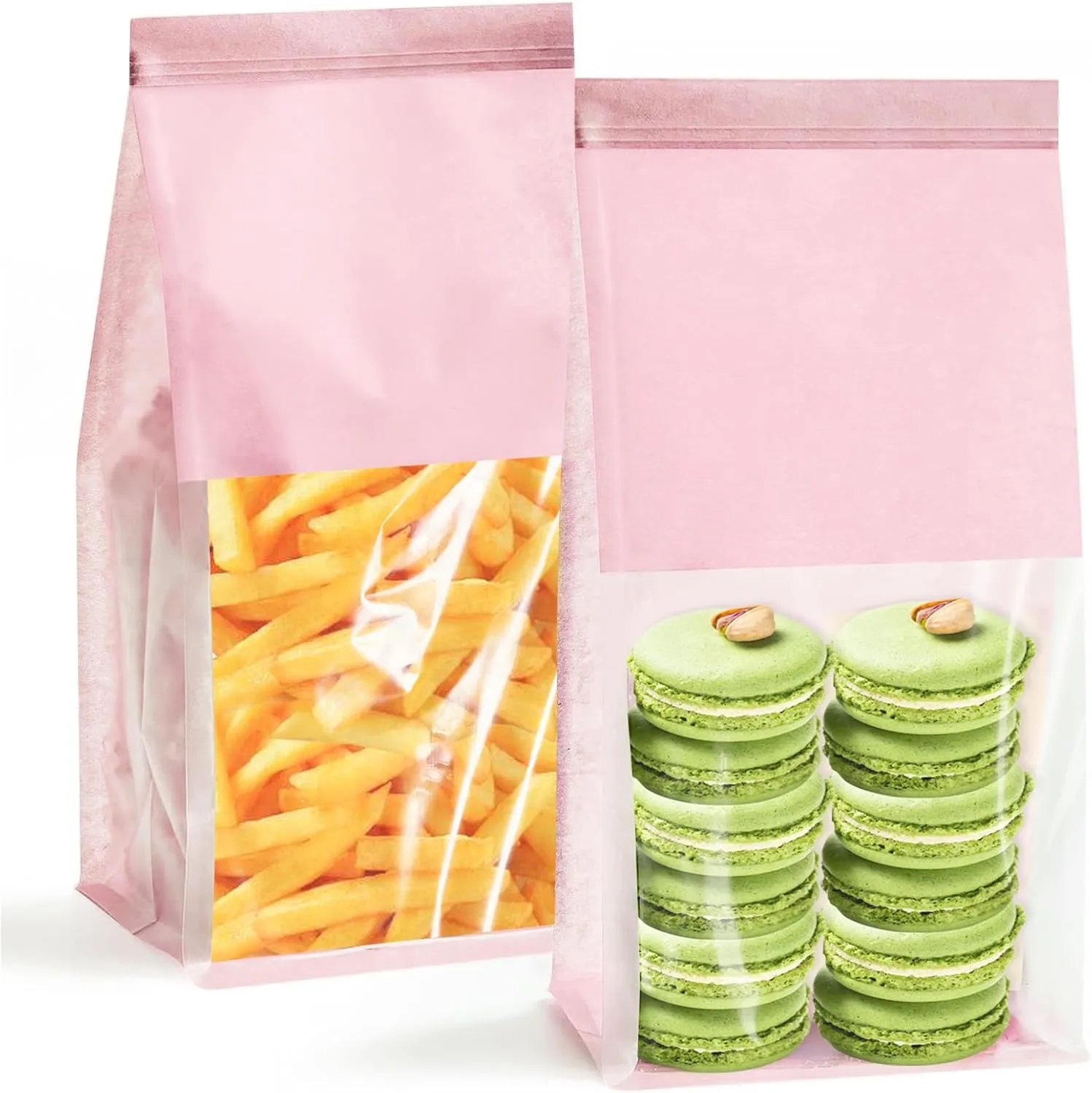 50 Pack Bakery Bags with Window - Reusable Cookie Bags With Seal Can Stand Upright Cookie Packaging Bag With Tin Tie Tab Lock Kraft Paper Bread Bags For Pastry,Donuts,Popcorns,Snacks
