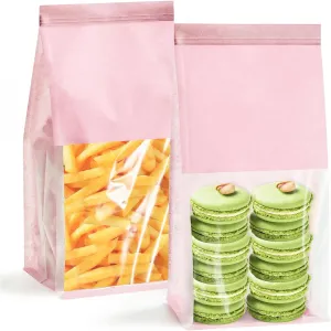 50 Pack Bakery Bags with Window - Reusable Cookie Bags With Seal Can Stand Upright Cookie Packaging Bag With Tin Tie Tab Lock Kraft Paper Bread Bags For Pastry,Donuts,Popcorns,Snacks