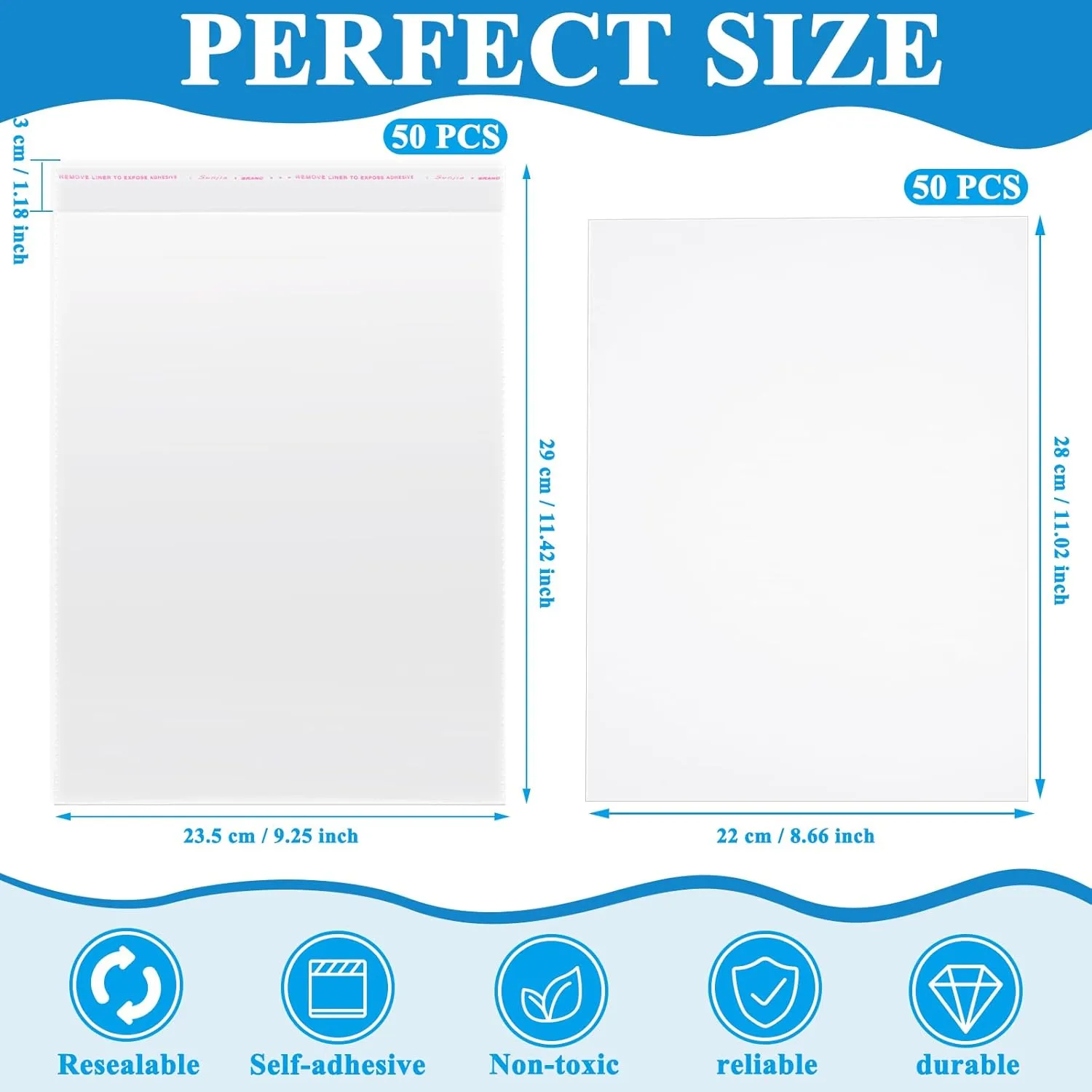50 Sets Magazine Bags and Backing Boards Including Clear Resealable Magazine Protectors for Collectors and Boards Sleeves Protective Display Suit for Protection