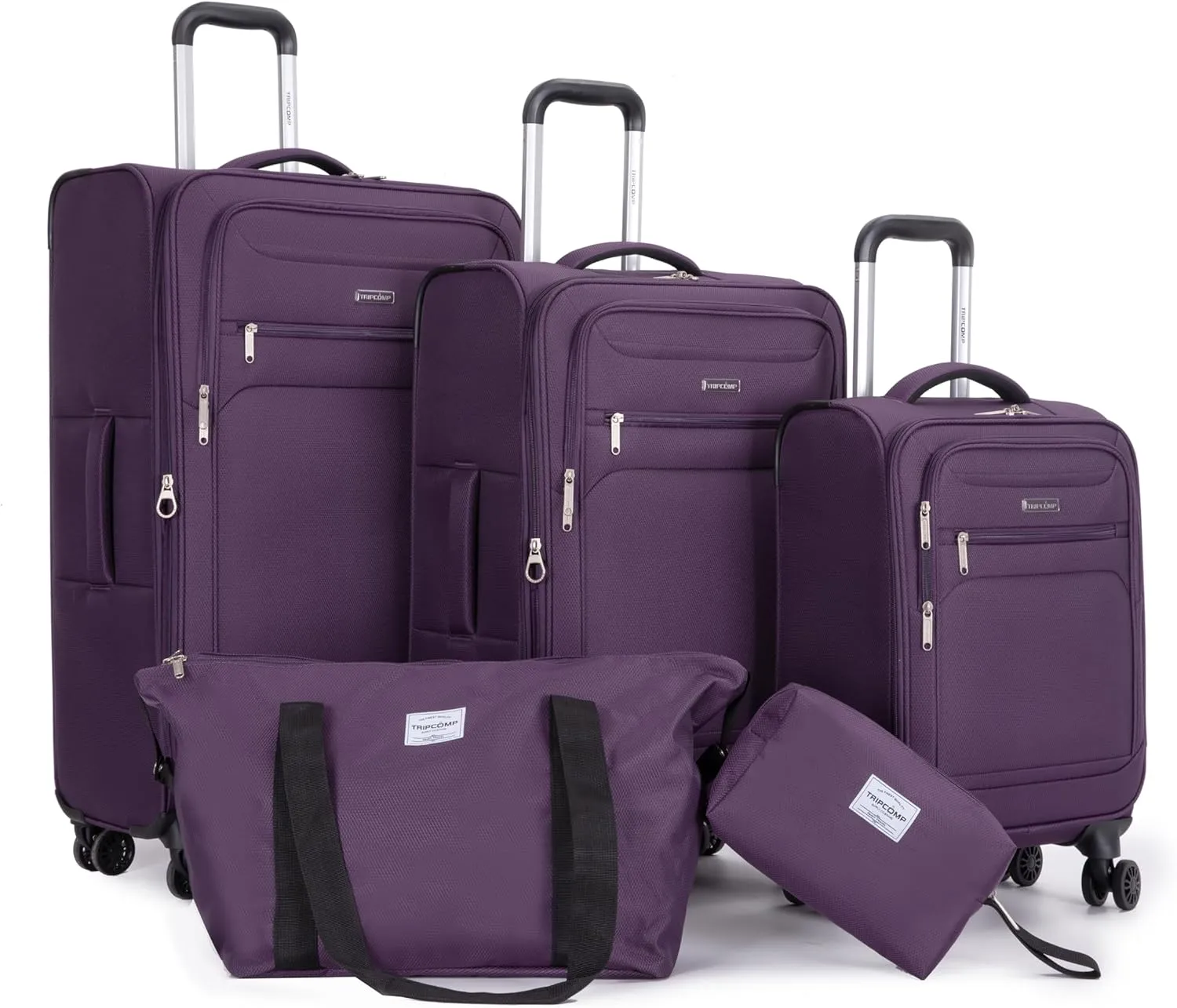 5pcs Luggage Set – 18 ”, 23 ”, 27 ” Suitcases   Travel & Toiletry Bags – Softshell, Spinner Wheels, Lightweight Durable Terylene Polyester – Purple