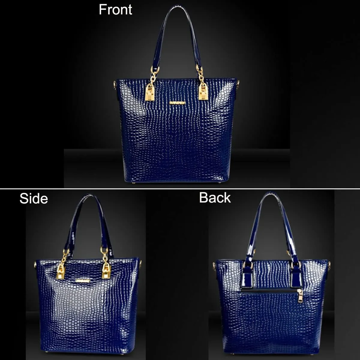 6-PC Women Handbag Shoulder Bag Crossbody Bag Purse Clutch Key Bag Crocodile Pattern Top-Handle Tote Fashion Satchel