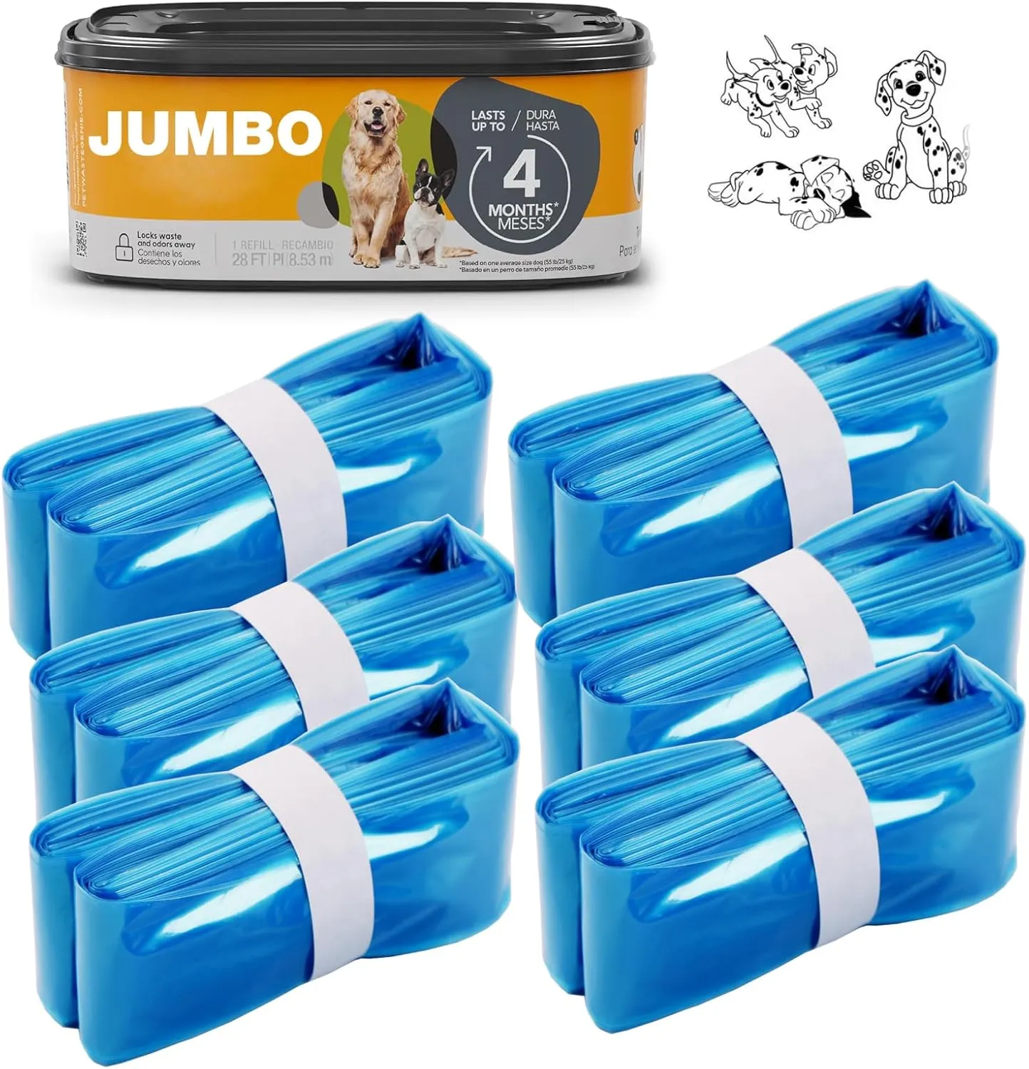 6 pcs Jumbo 26FT refill Pet Waste Bags Compatible with Your Genie Dog Poop Trash can pet dog poop bags Dog Waste Disposal for Outdoor and Indoor
