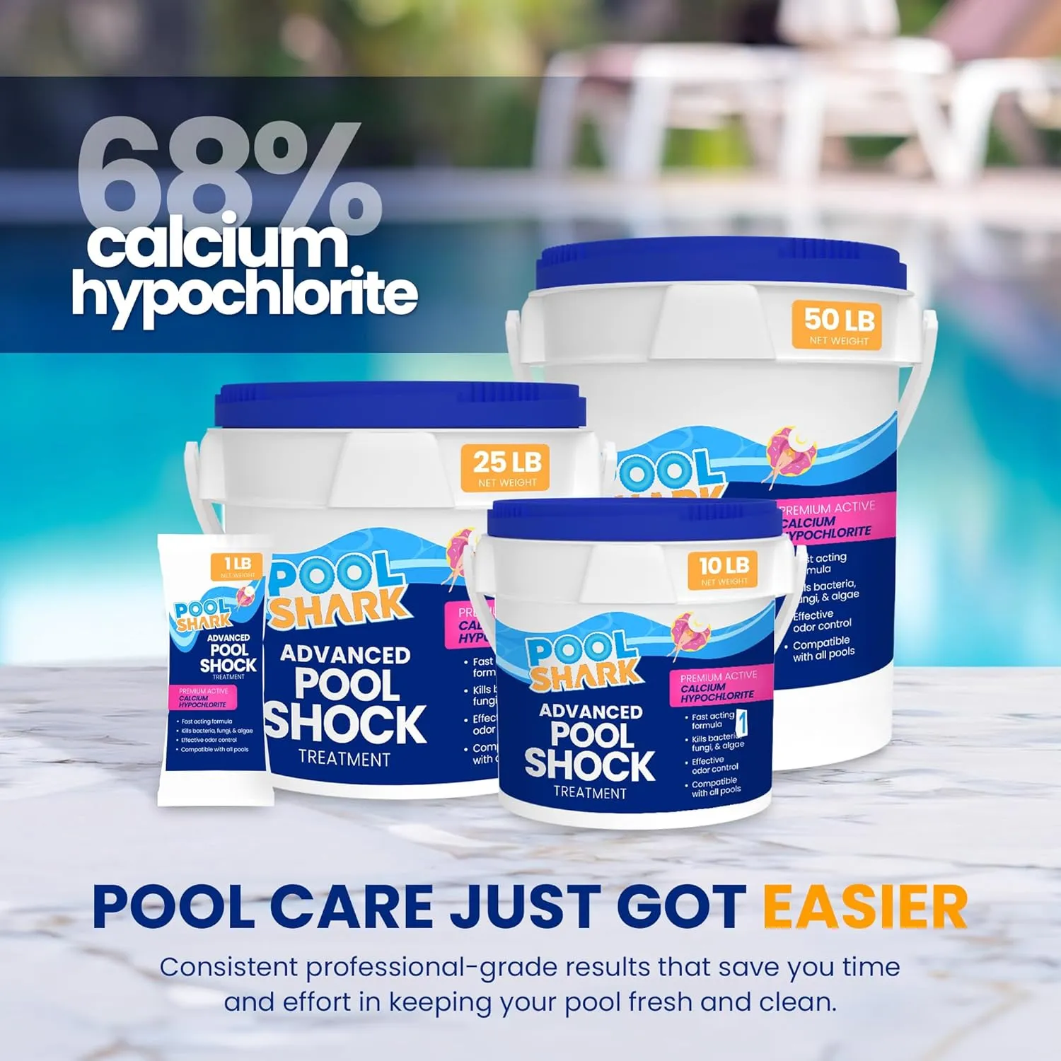 68% Calcium Hypochlorite Pool Shock - 12 Pack Chlorine Granules - 1 lb Bags - Swimming Pool Shock for Inground and Above Ground Pool Treatment
