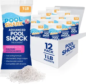 68% Calcium Hypochlorite Pool Shock - 12 Pack Chlorine Granules - 1 lb Bags - Swimming Pool Shock for Inground and Above Ground Pool Treatment