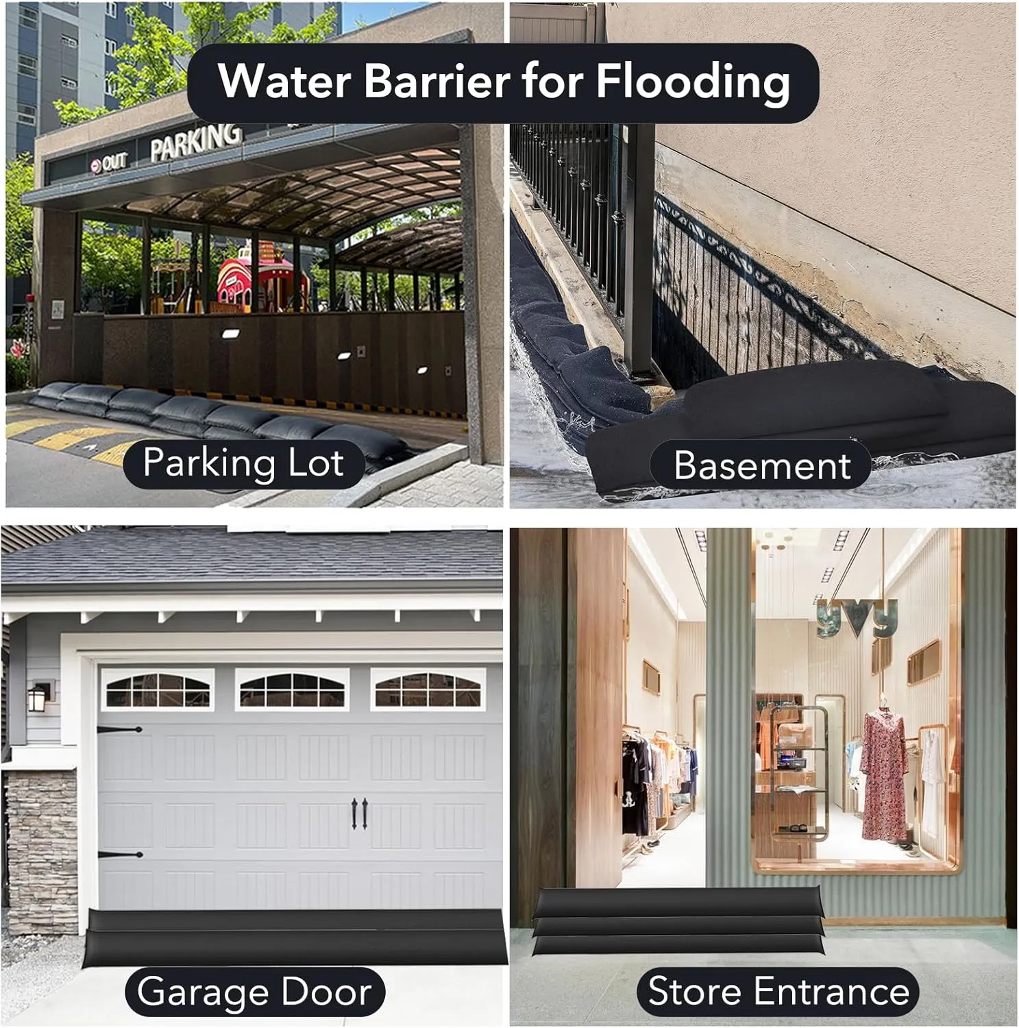 6FT-2pack Water Barrier for Flooding, Water Activated Sandbag, Flood Barrier for Home, Water Absorber Snake, Reusable, for Leak Spill Moisture Flooding from Garage Door Basement Rain Storm
