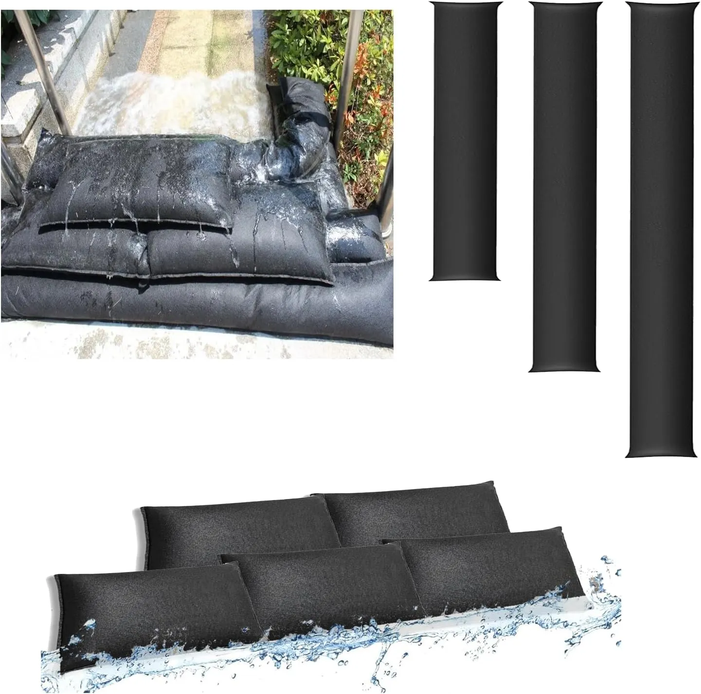 6FT-2pack Water Barrier for Flooding, Water Activated Sandbag, Flood Barrier for Home, Water Absorber Snake, Reusable, for Leak Spill Moisture Flooding from Garage Door Basement Rain Storm