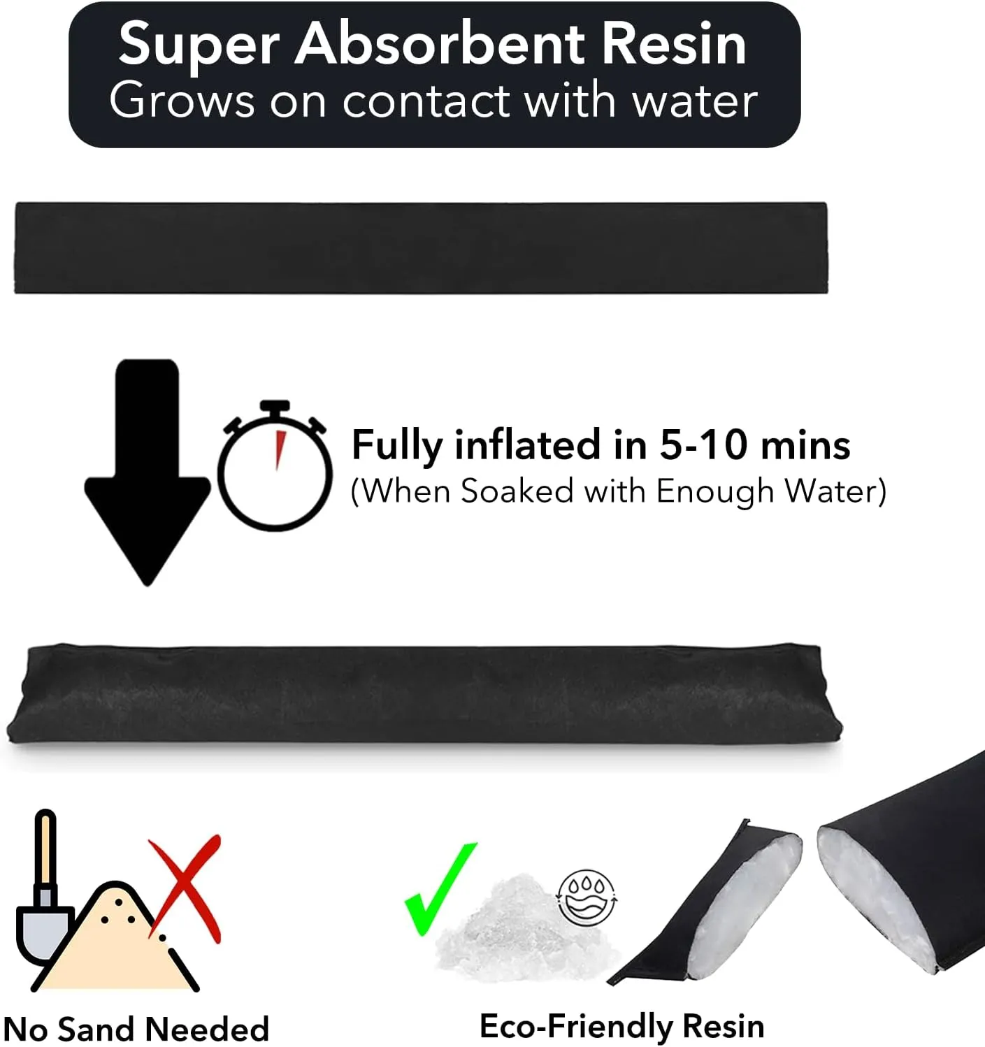 6FT-2pack Water Barrier for Flooding, Water Activated Sandbag, Flood Barrier for Home, Water Absorber Snake, Reusable, for Leak Spill Moisture Flooding from Garage Door Basement Rain Storm