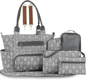 8-Piece Diaper Bag Set for Moms – Large & Small Bags with Bottle Holder, Changing Pad, Pacifier Pouch & More