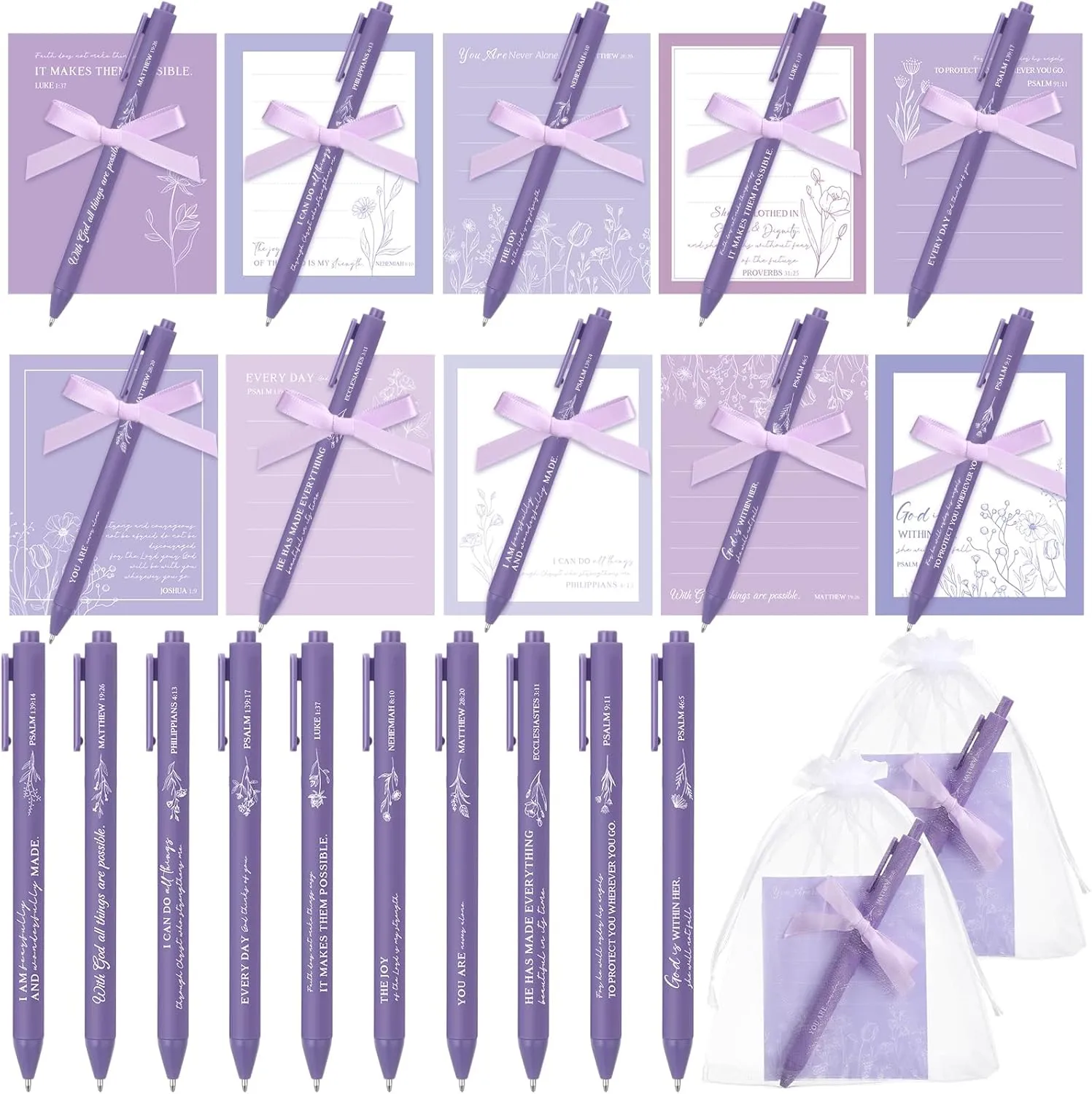90 Pcs Employee Appreciation Gifts Set 30 Pcs Inspirational Sticky Notes 30 Pcs Motivational Ballpoint Pens 30 Pcs Mesh Bags Thank You Christian Gifts for Nurse Teacher Coworker(Bible)